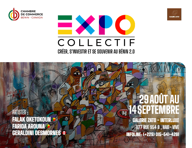 Créer, S’investir et s’inspirer de l’identité béninoise 0.2 Fruit d’un dialogue artistique né lors du Colloque économique et créatif Bénin Canada organisé en avril 2025 par la Chambre de Commerce Bénin-Canada, l’exposition "Créer, S’investir et s’inspirer de l’identité béninoise 0.2